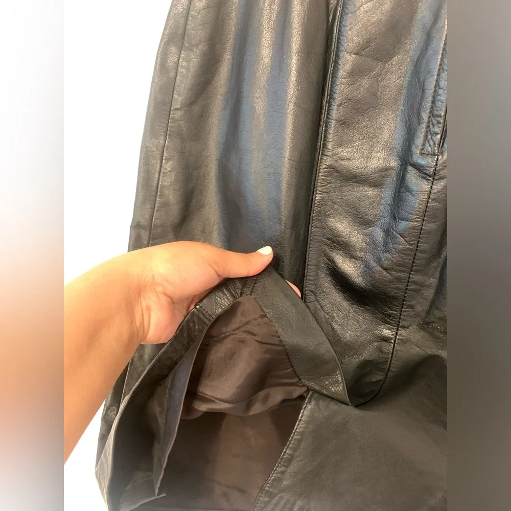Vintage Evan Davies 100% Soft Cow Leather Black Pencil Skirt Petites Size 12